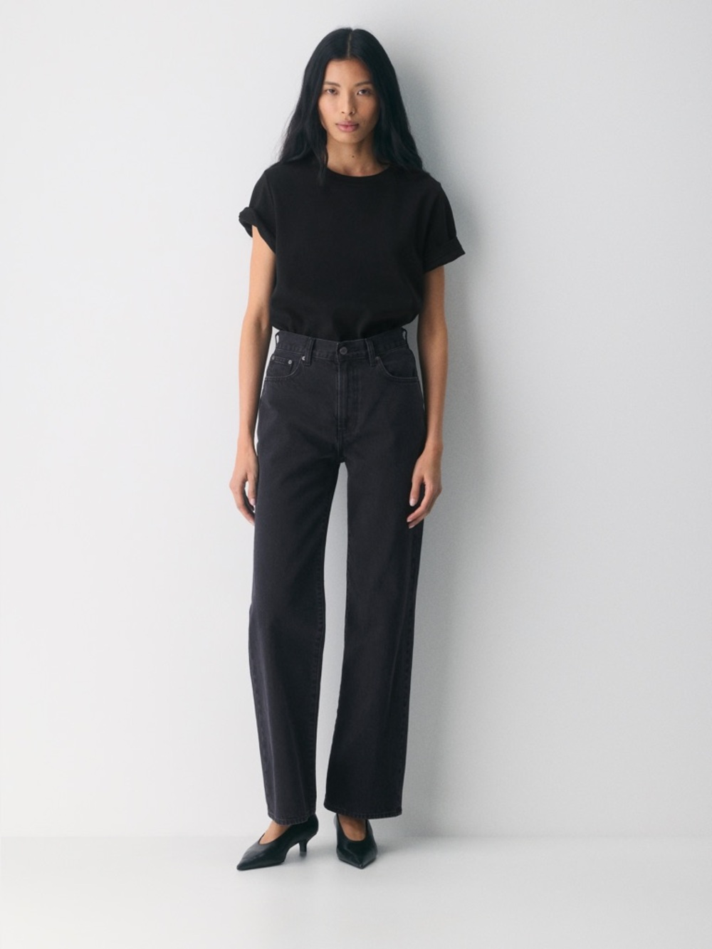 Denim Forum High Rise Straight Jeans in Black